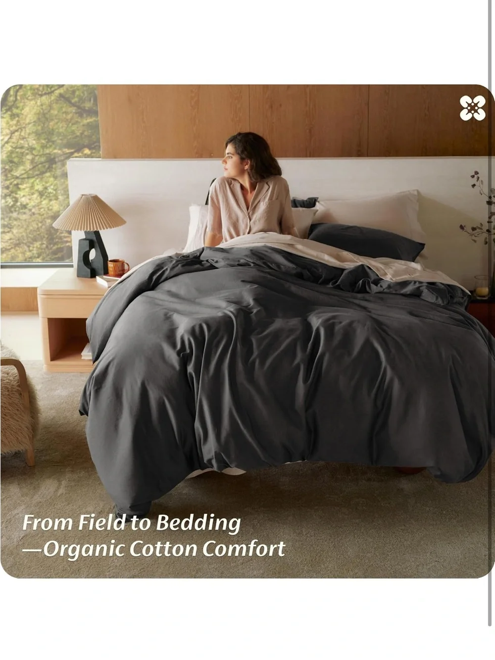 NEW Bedsure 100% Organic Cotton Duvet Cover Queen. GOTS Certified. Dark Grey